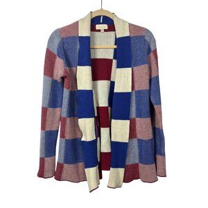 ModCloth Womens M Open Front Plaid Cardigan Sweater 100% Cotton Blue Red